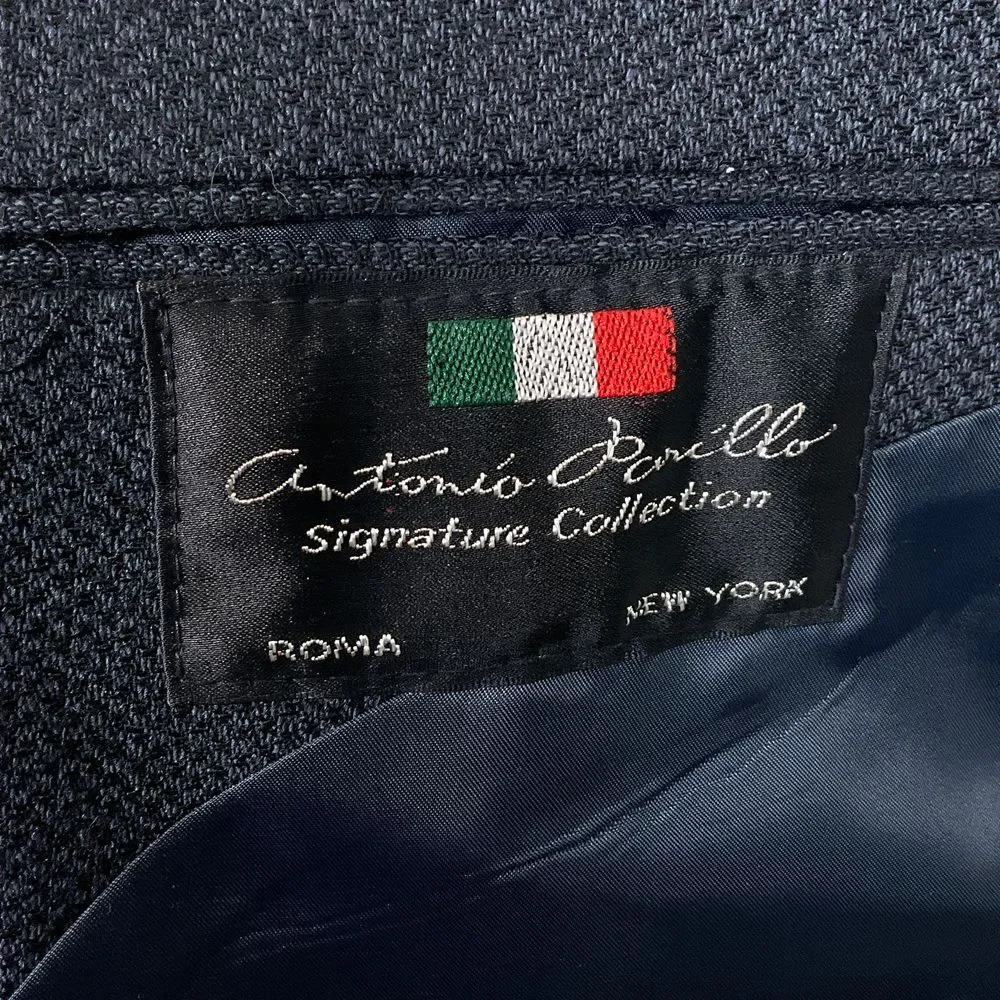 Antonio Parillo Blazer Men 42L Black Blue Double Breasted Textured Classic‎ Wool